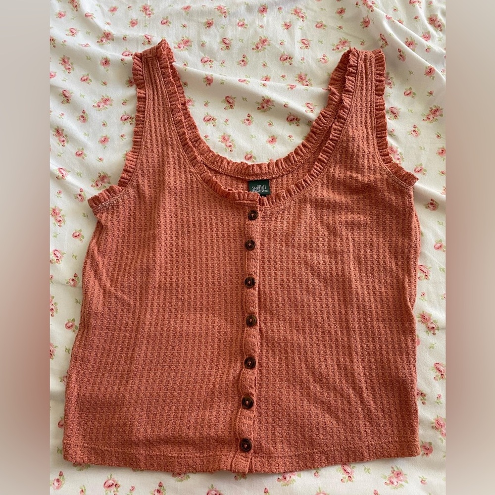 Waffle texture peachy orange tank top